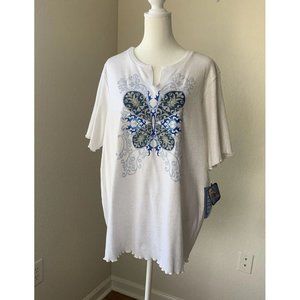 Vintage NWT Sears Next Generation Glitter Beaded Butterfly Shirt Women's Size 2X